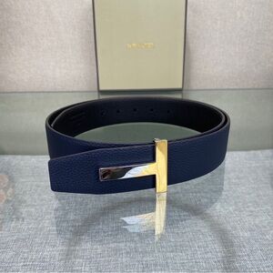 Tom Ford Dark Blue Belt with Gold Buckle